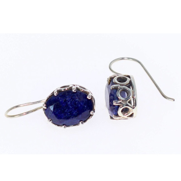 Scrollwork & Lapis Lazuli Gemstone Earrings - Picture 2 of 2